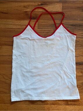 Camp Collection S.F. Red Trim Strappy Cami Tank Top - Babe Script Cotton Blend M